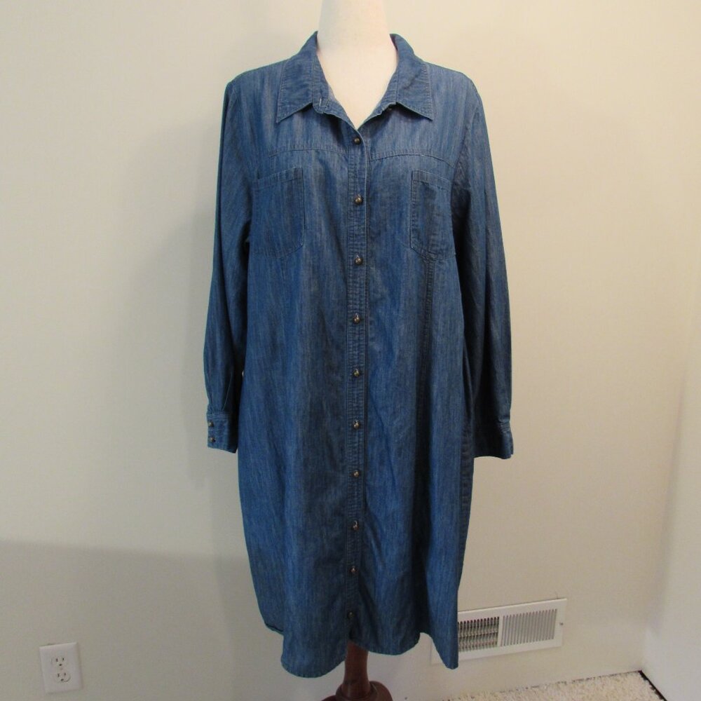 Catherines Chambray Denim Midi Shirt Dress Long Sleeve Size 20W